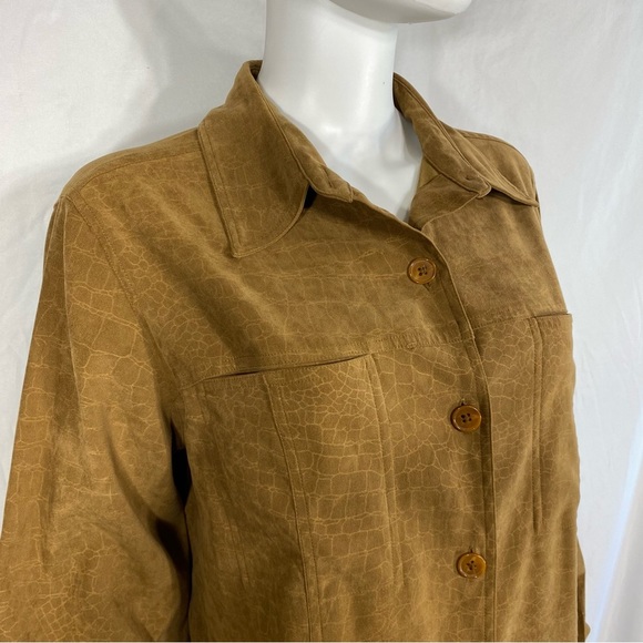 Venezia Women’s Microsuede with Snake Skin Print Vintage Button Down - Picture 2 of 6